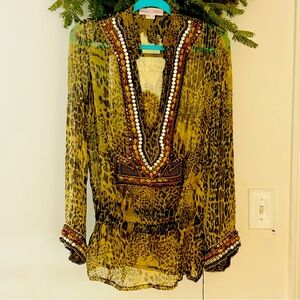 Monique Leshman Beaded Animal Print Blouse cover up